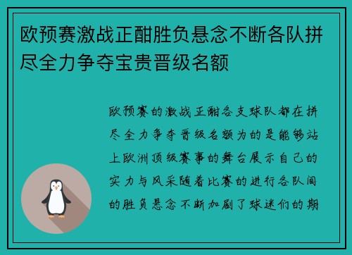 欧预赛激战正酣胜负悬念不断各队拼尽全力争夺宝贵晋级名额